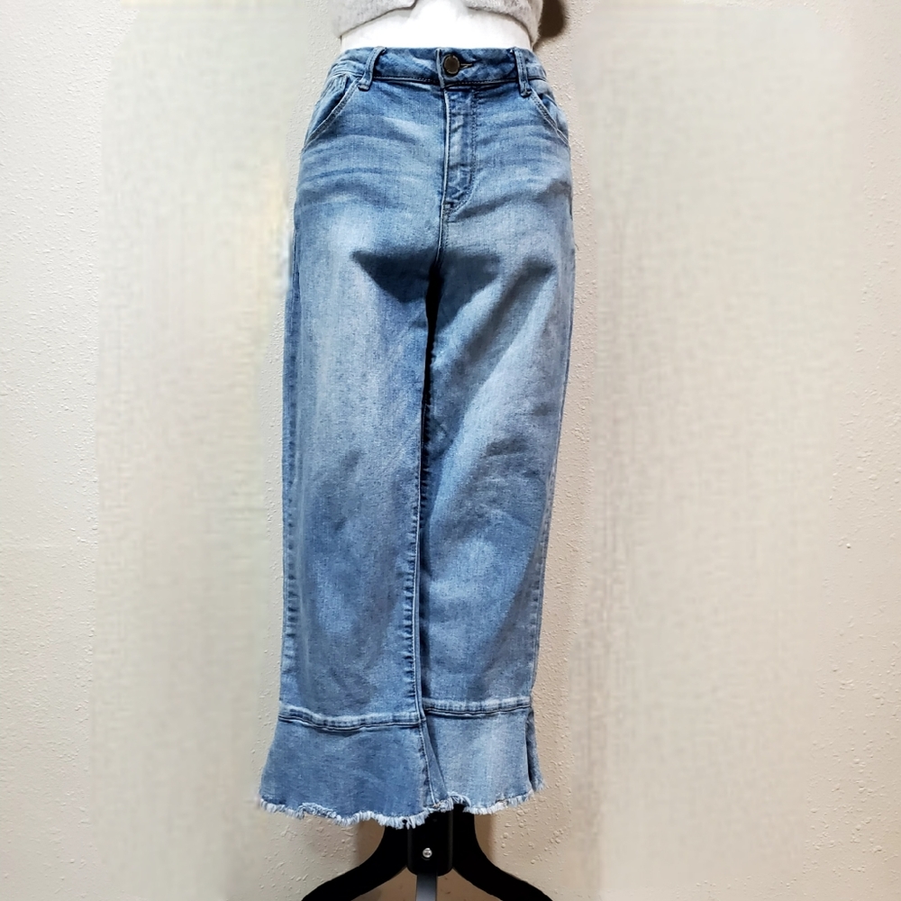Democracy High Rise Wide Leg Cropped Jeans in Light Blue